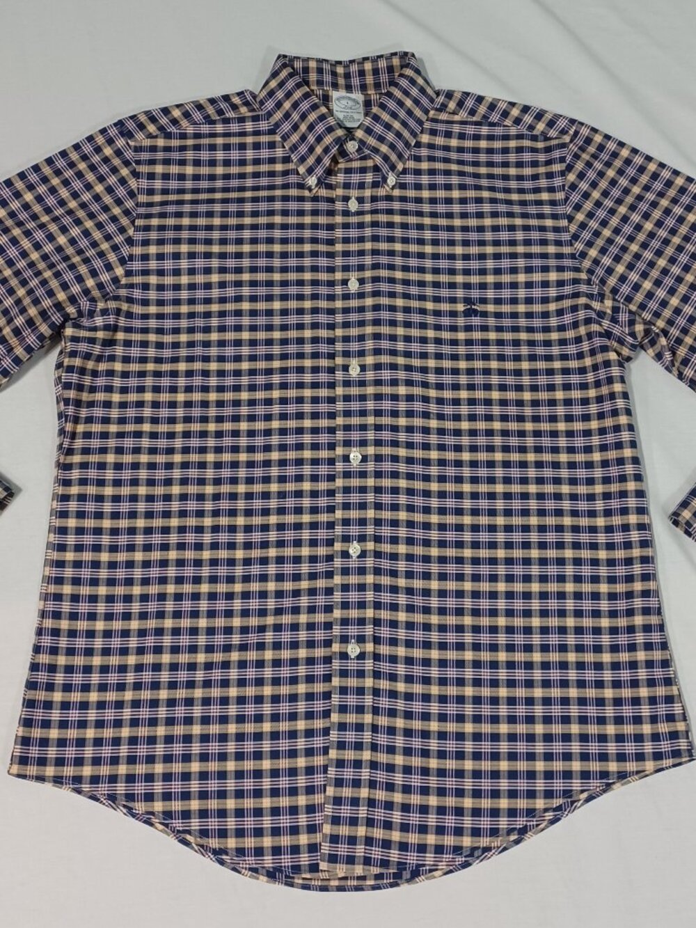 Brooks Brothers 346 Mens Large Slim Fit Plaid Supima Cotton Non Iron Button Down